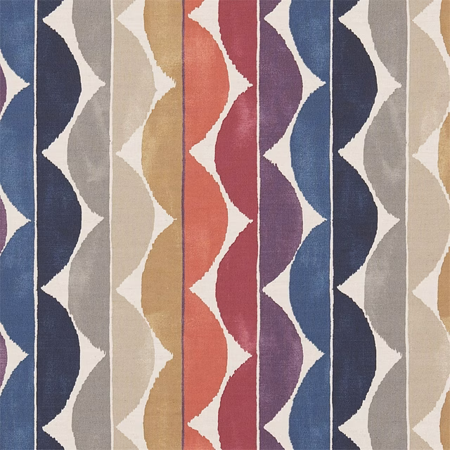 Fig, amber and indigo wavy vertical stripes with coral and cream accents