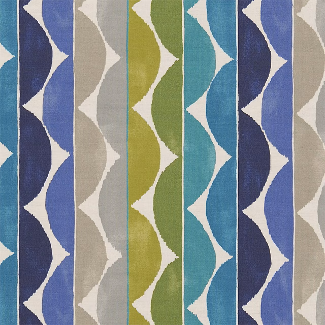 Sapphire, teal and lime vertical wave stripes woven with cream and grey accents