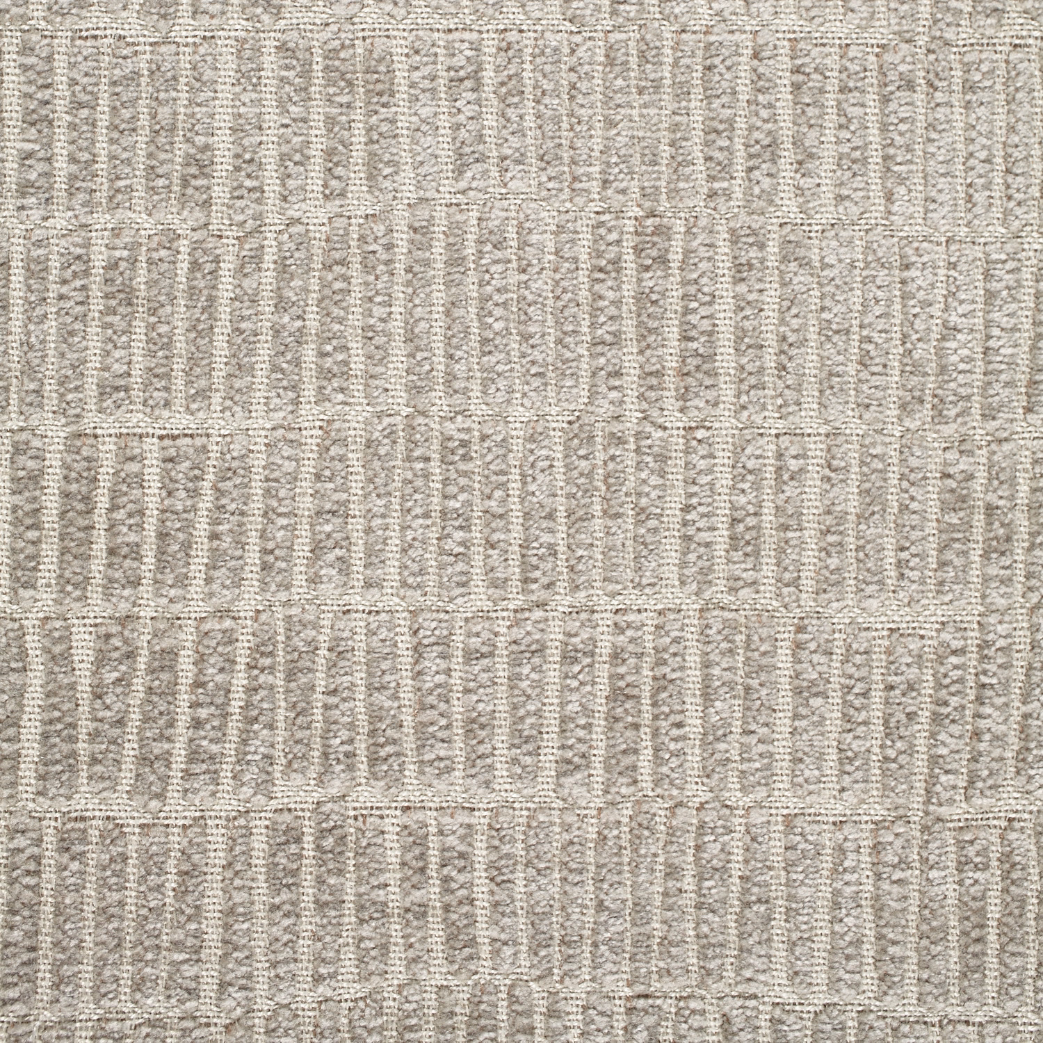 Pale fossil-grey woven textile with broken vertical stripes and ridged geometric bands