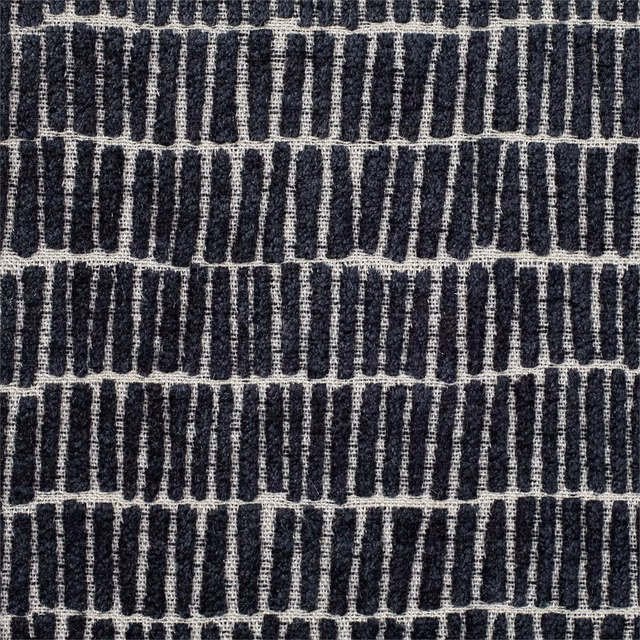 Midnight navy woven upholstery with irregular ivory vertical bars in horizontal rows
