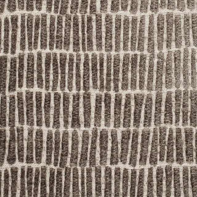 Slate-grey woven textile with ivory bars, horizontal bands and nubby geometric texture