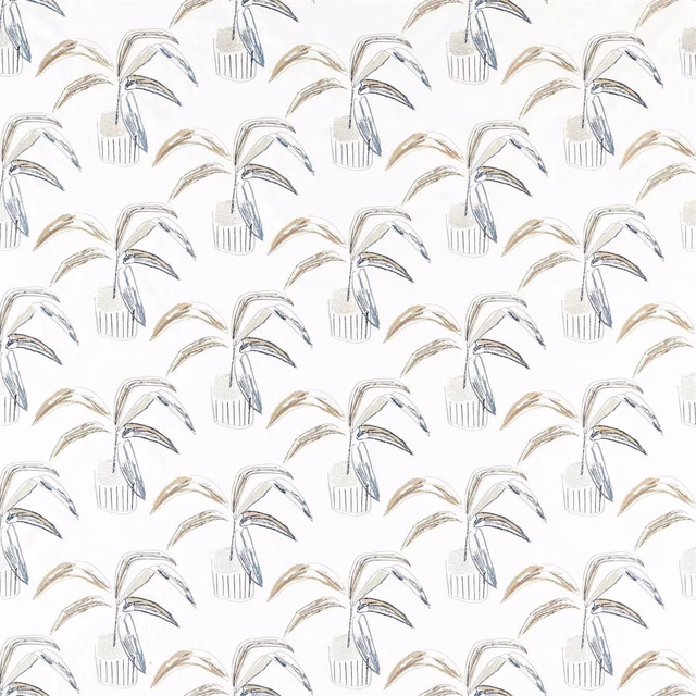 Ivory botanical fabric with putty, dove and slate potted sprigs