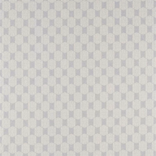 Pale pewter-grey woven fabric with small softly faceted geometric motifs