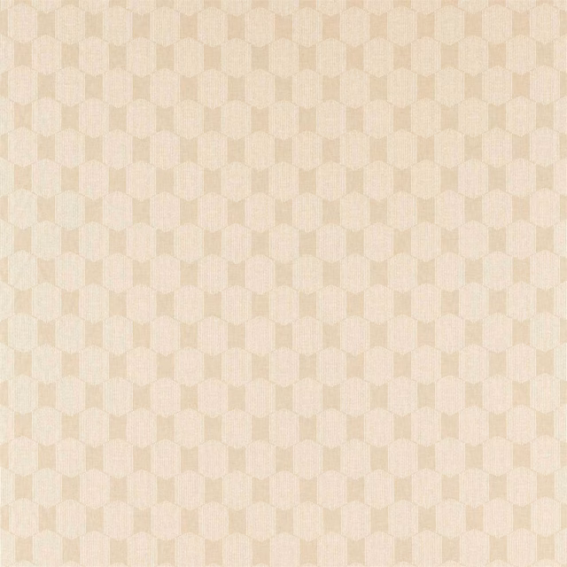 Warm putty-beige woven fabric with a small, pale geometric lattice motif