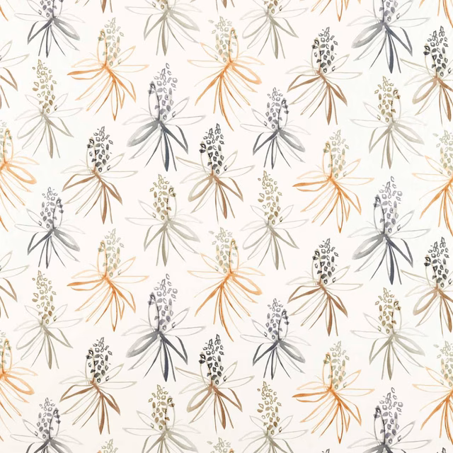Cream textile with repeating amber and slate botanical sprigs