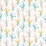 Cream swatch with blush, teal, ochre and grey botanical sprays