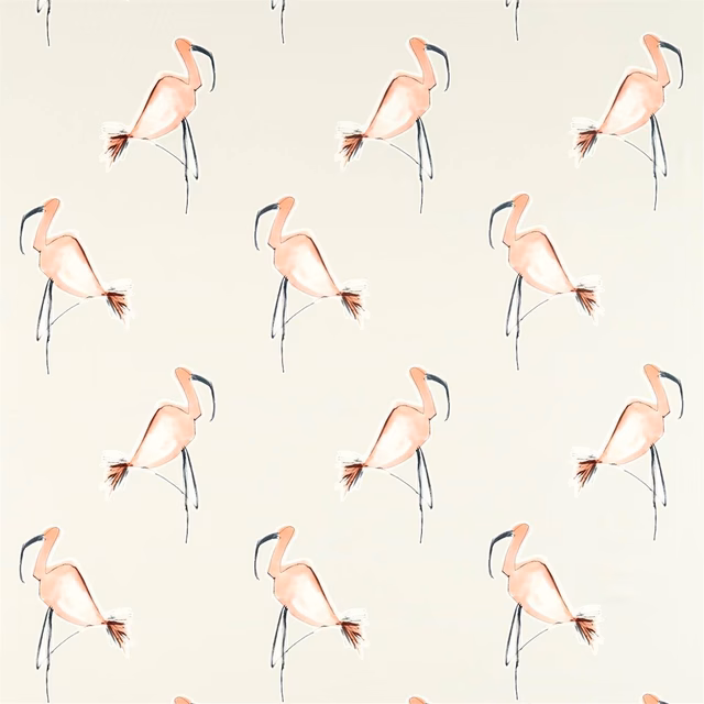 Soft peach flamingos with dark legs on a warm ivory textile ground