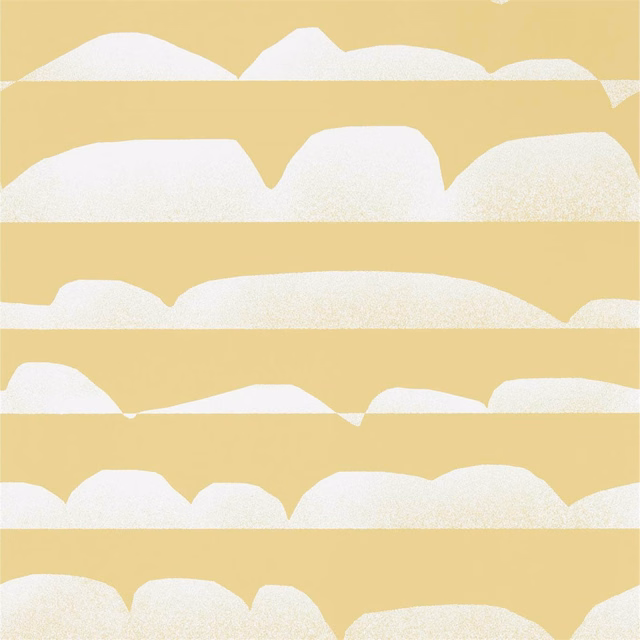 Warm honey-yellow wallpaper with chalk-white, stippled cloud bands in horizontal tiers