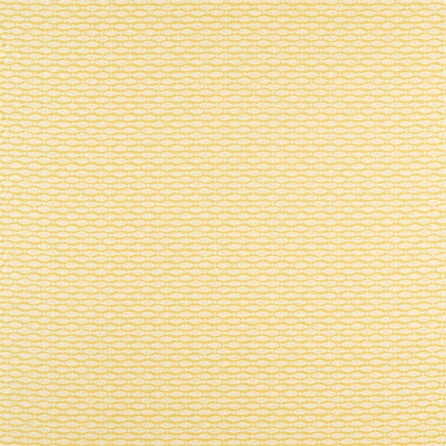 Pale citrus yellow woven fabric with a fine cream interlocking wave motif