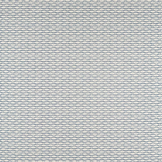 Ivory woven ground with tightly repeated indigo oval links and fine texture
