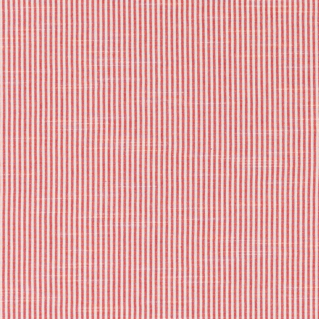 Fine muted red and ivory vertical stripes with a lightly cross-woven texture