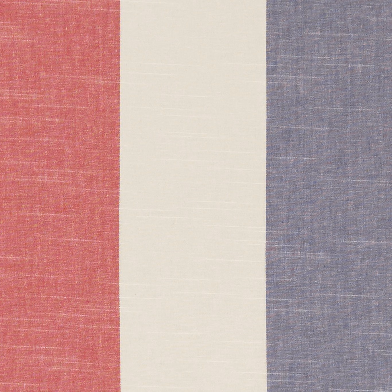 Muted raspberry, ivory and denim-blue vertical stripes in a fine slub weave