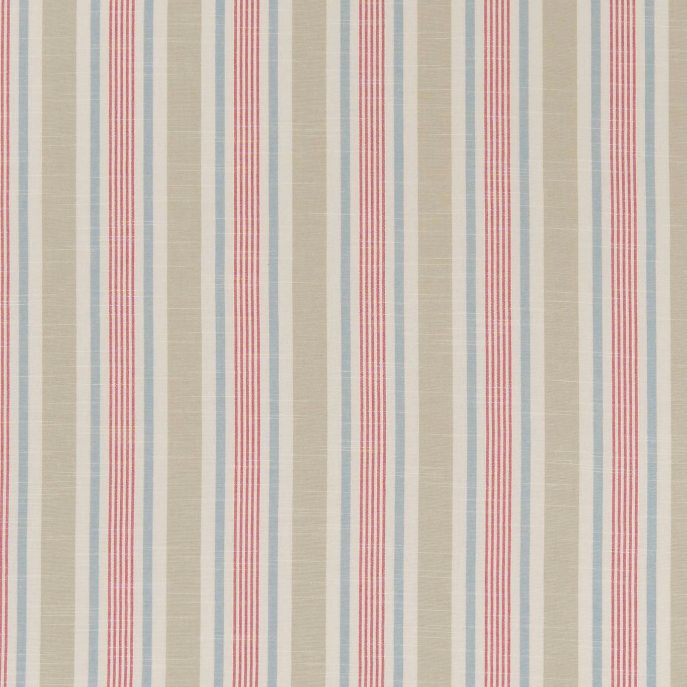 Fuchsia, cream, taupe and pale blue vertical stripe fabric with fine woven texture