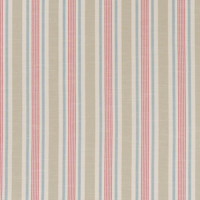 Fuchsia, cream, taupe and pale blue vertical stripe fabric with fine woven texture
