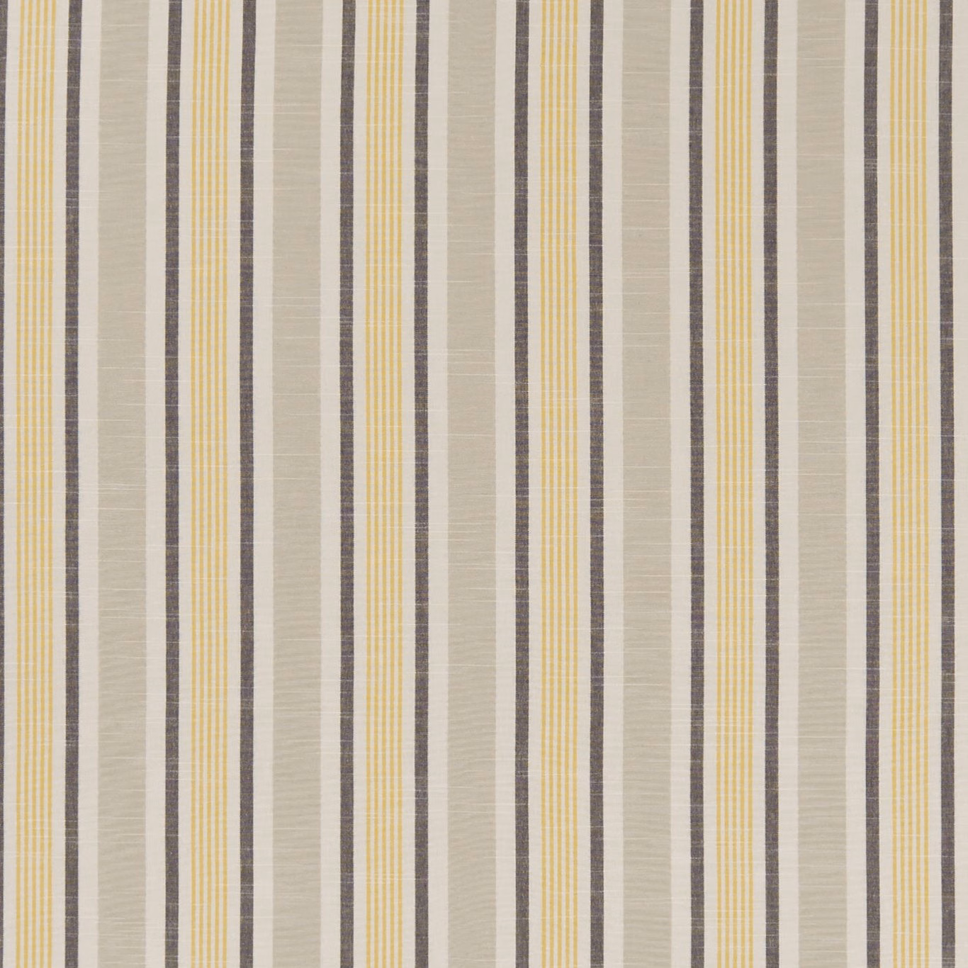 Warm ochre, sage, charcoal and ivory vertical stripes with a fine woven texture