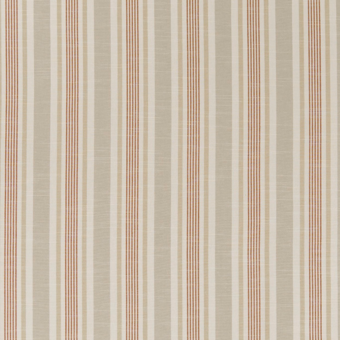 Warm beige woven fabric with slim terracotta and brown vertical stripes