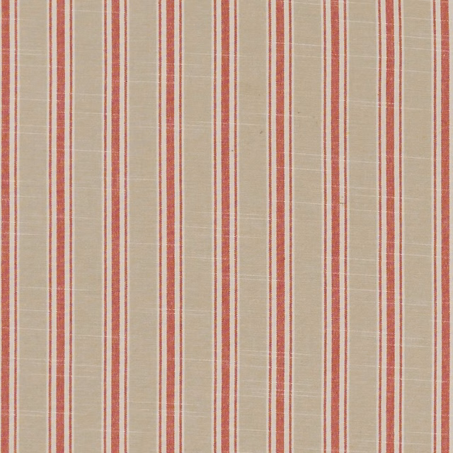 Muted brick-red vertical stripes on a warm oatmeal woven ground