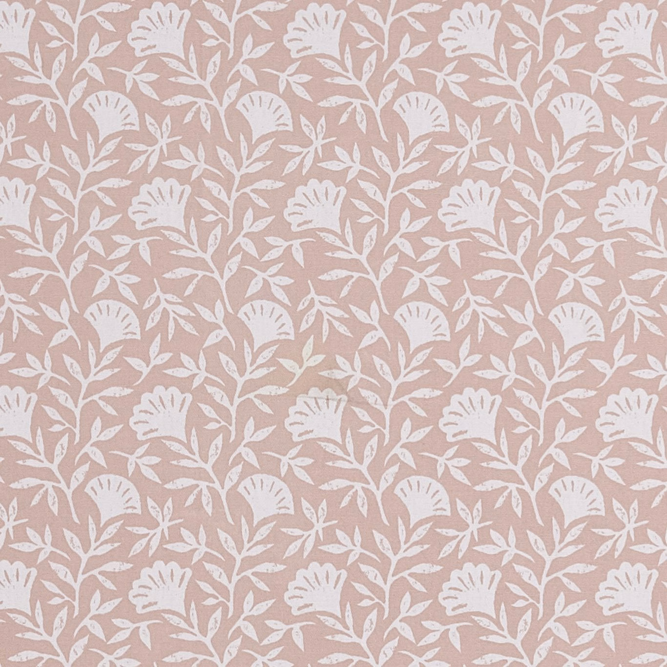 Dusty blush pink fabric with repeating ivory floral vines and subtle woven texture