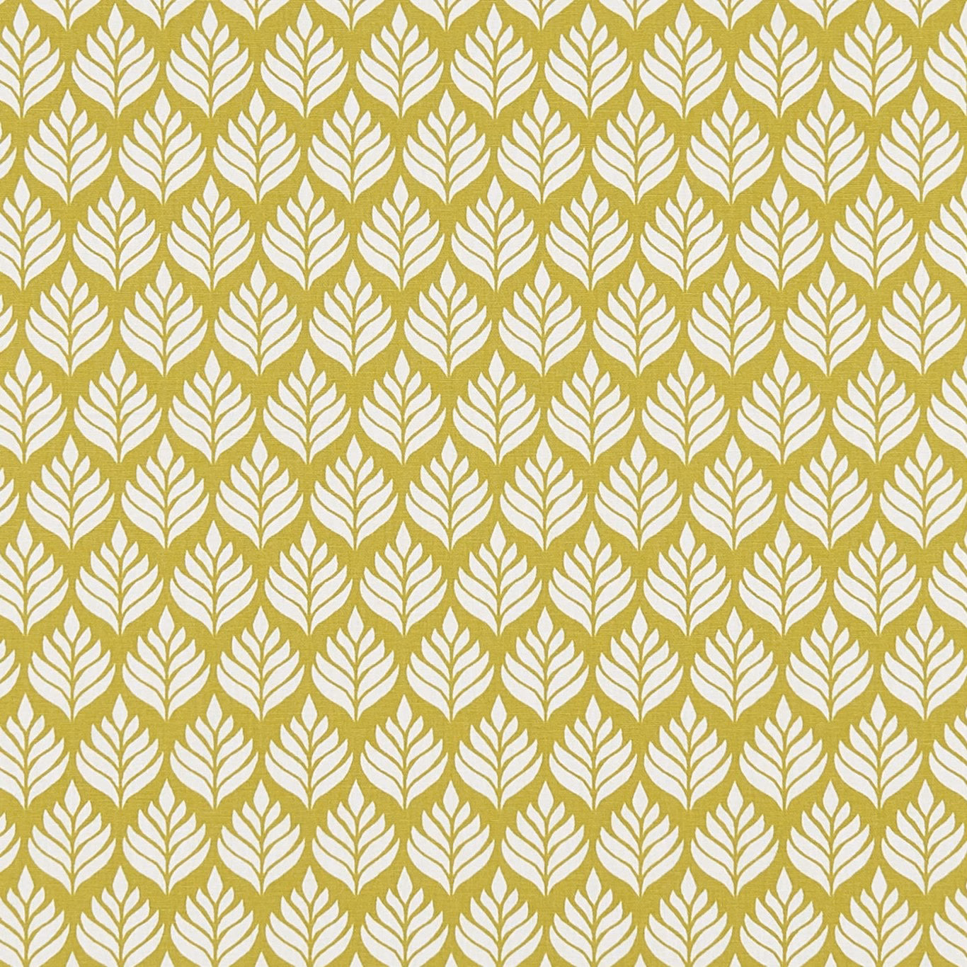 Cream leaf motifs across a warm citrus-olive woven fabric ground