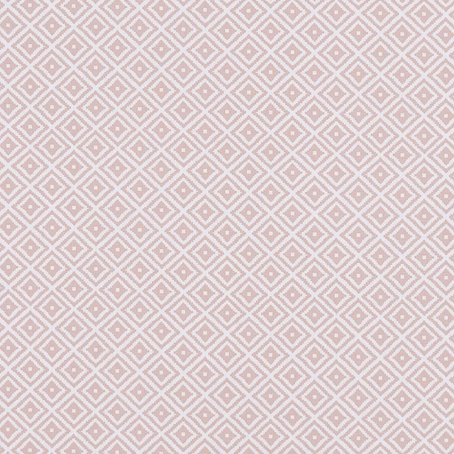 Dusty blush pink fabric with small ivory diamond lattice and woven texture
