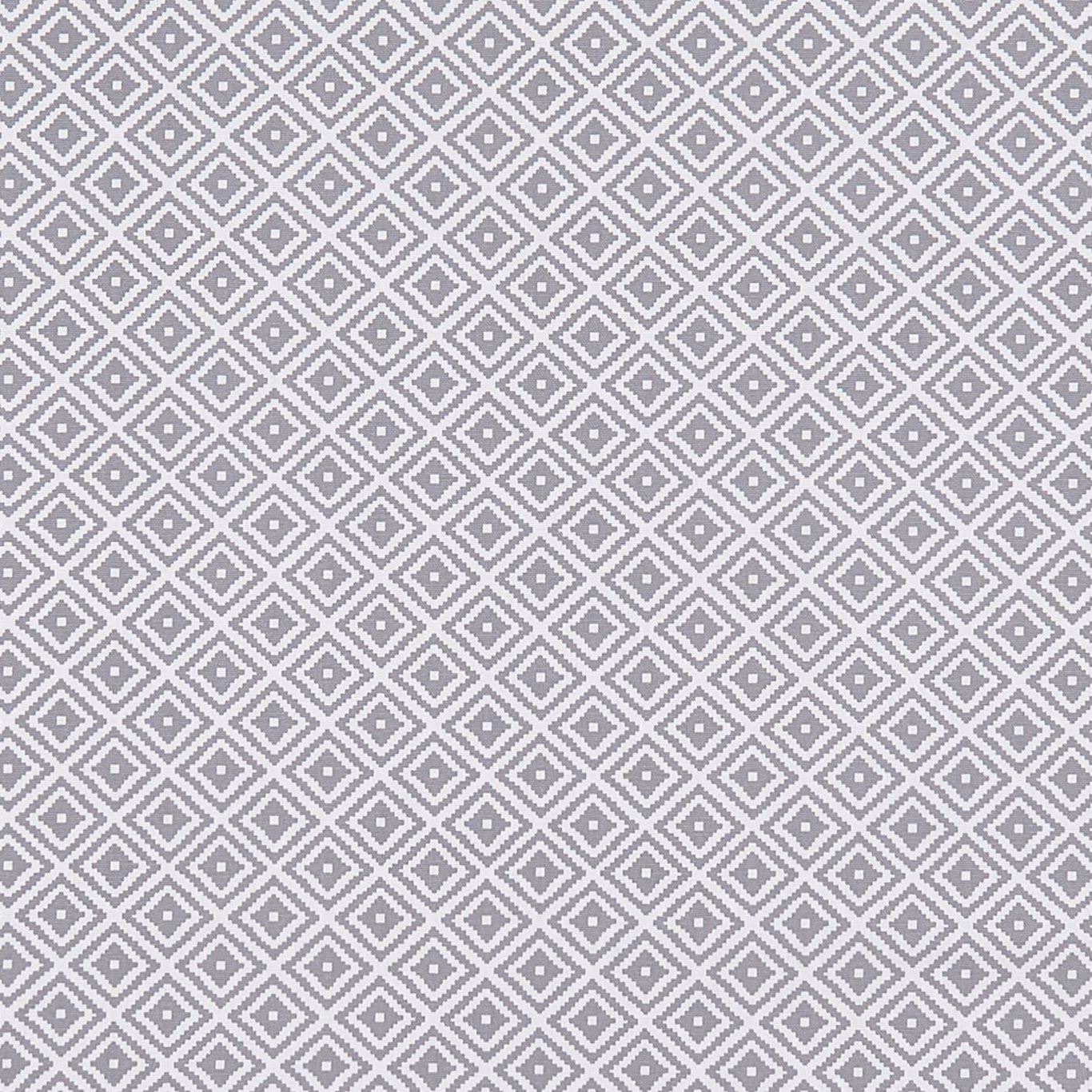 Cool smoky grey woven fabric with repeating pale diamond lattice and tiny centres