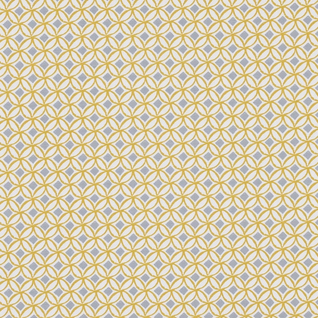 Warm ochre geometric lattice on an ivory, subtly textured fabric ground
