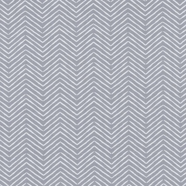 Cool smoke-grey woven swatch with pale white repeating chevron lines and fine texture