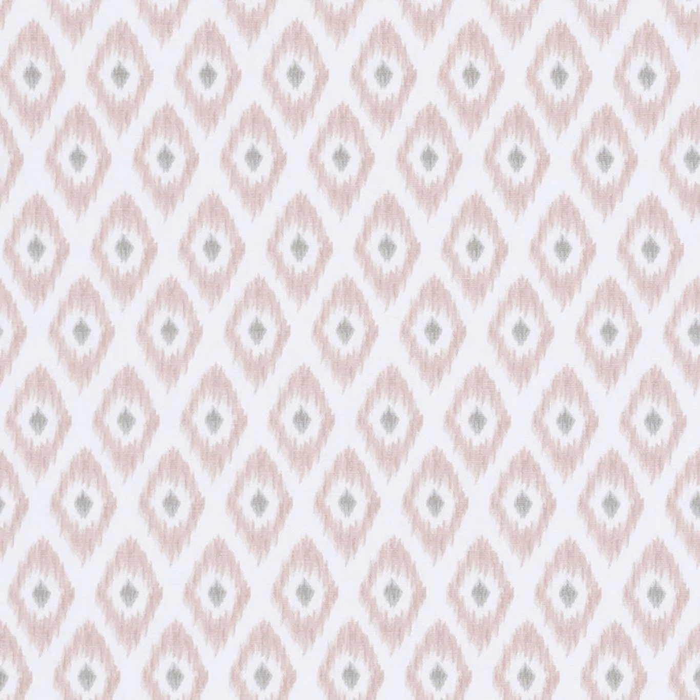 Pale blush fabric with repeating taupe-grey diamond motifs and softly textured weave