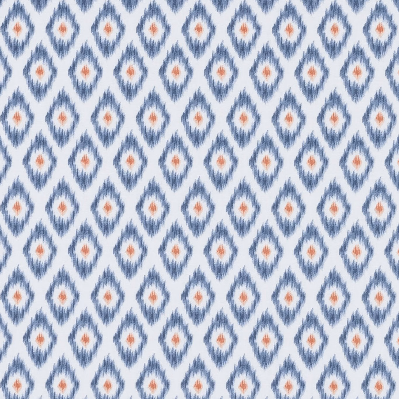 Denim blue diamond weave with spice centres on a soft white ground