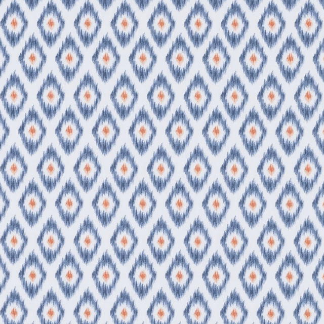 Denim blue diamond weave with spice centres on a soft white ground