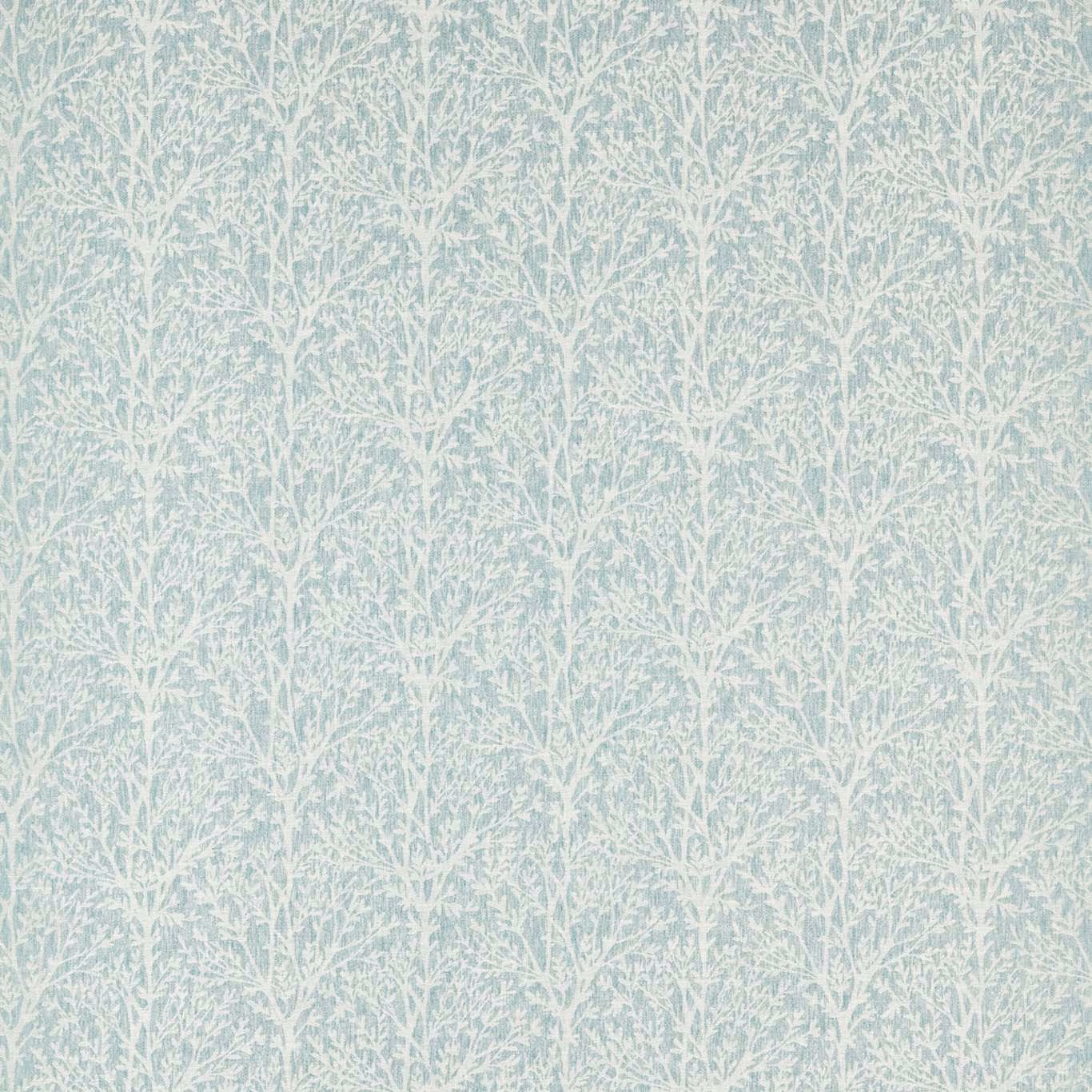 Pale mineral-blue fabric with fine white branching botanical stems and subtle woven texture