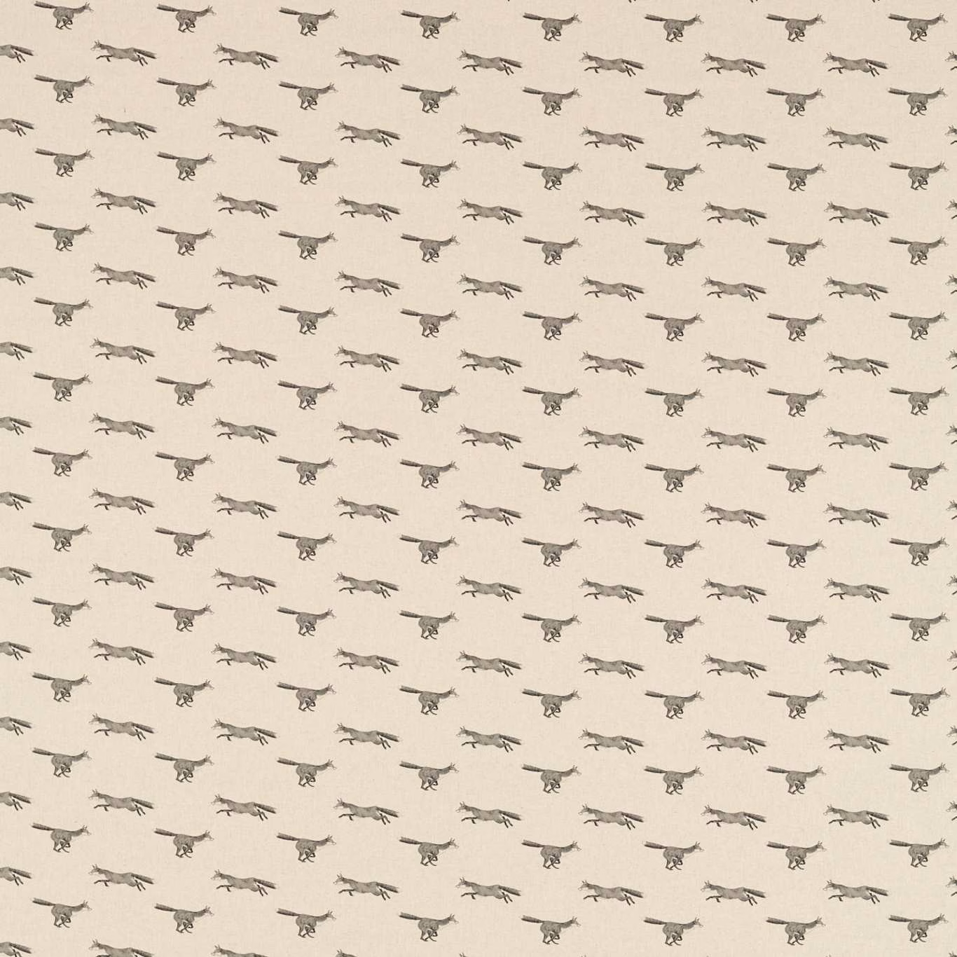 Warm cream woven ground with rows of small charcoal running fox motifs