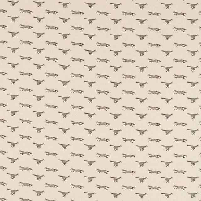 Warm cream woven ground with rows of small charcoal running fox motifs