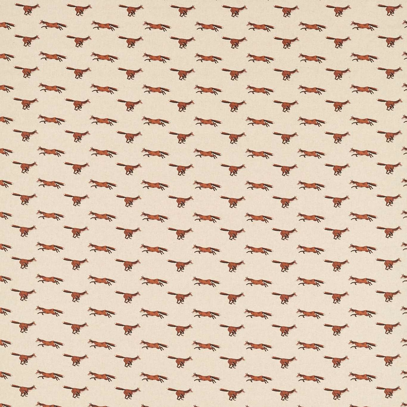 Warm cream textile with rows of small spice-brown running fox motifs