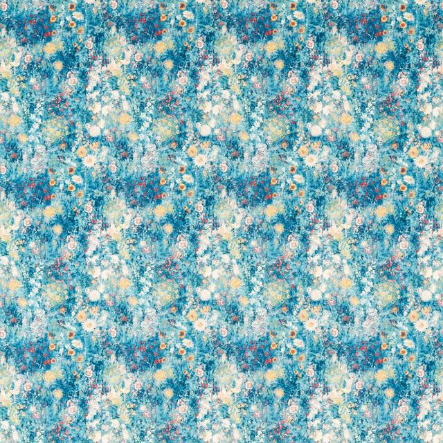 Mineral teal floral repeat with cream, peach and yellow painterly blooms