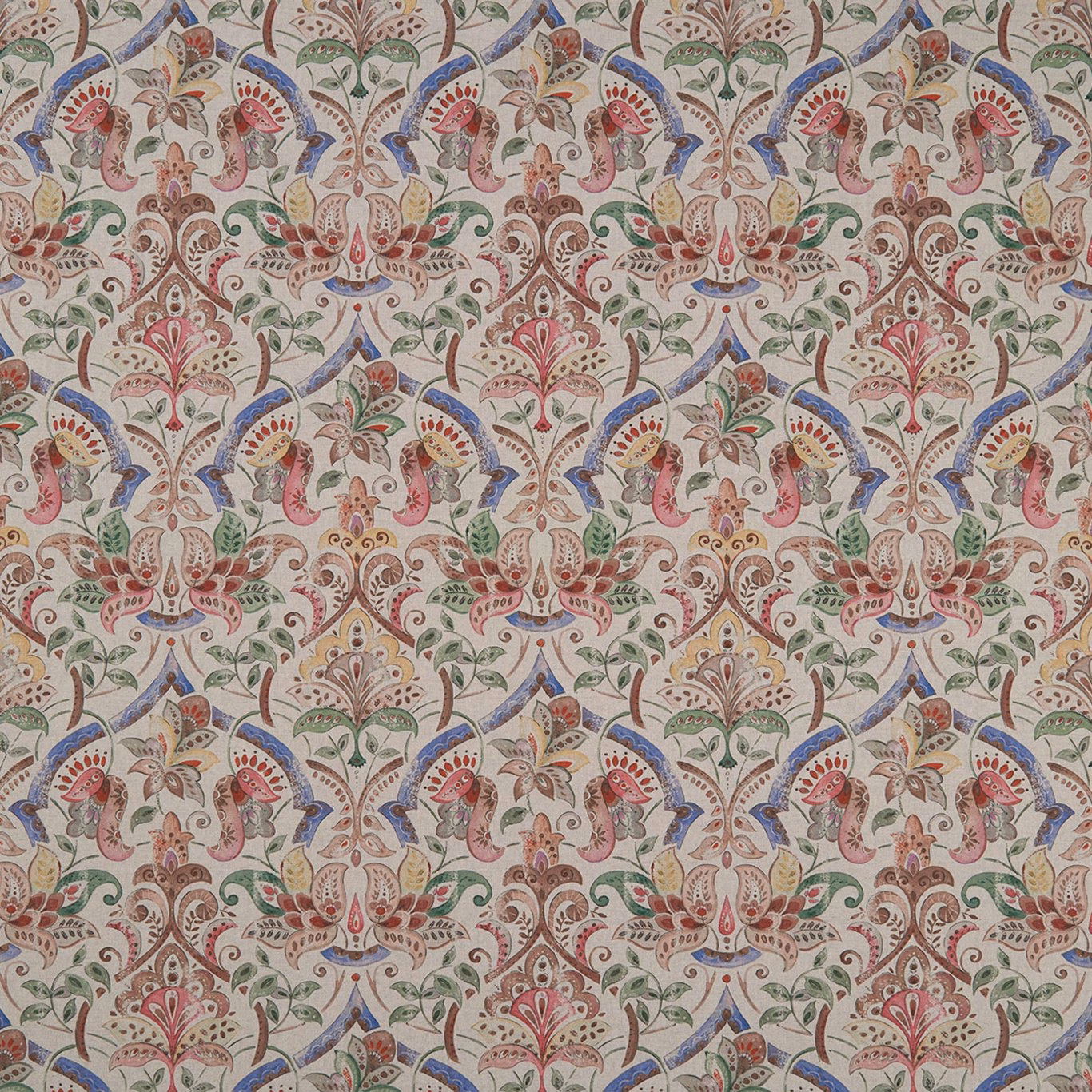 Rosalie Multi fabric with dusty pink paisleys, sage leaves and muted blue floral accents
