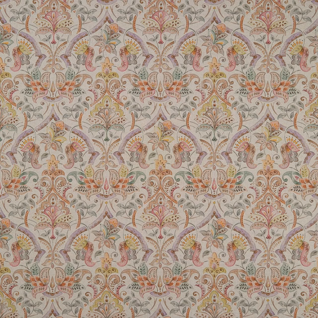 Cream floral paisley fabric with dusty rose, sage, ochre and taupe details