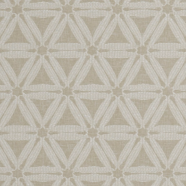 Delta Natural beige woven fabric with ivory geometric triangles and horizontal texture
