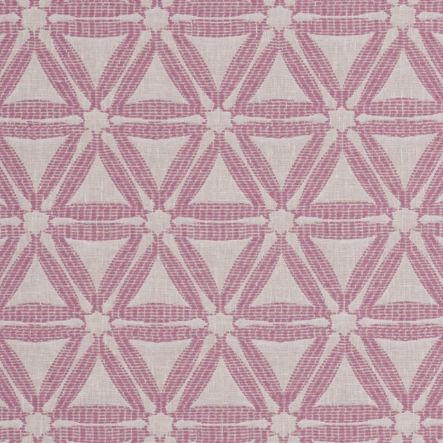 Muted violet geometric lattice woven across a warm ivory ground