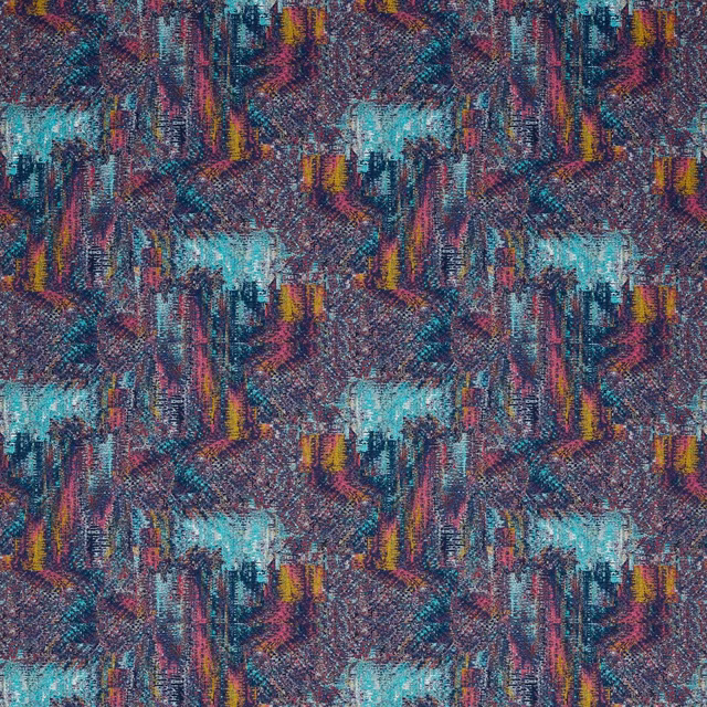 Teal, plum and mustard abstract woven fabric with painterly vertical marks