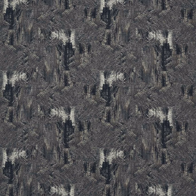 Charcoal black abstract woven fabric with silver-grey vertical painterly marks