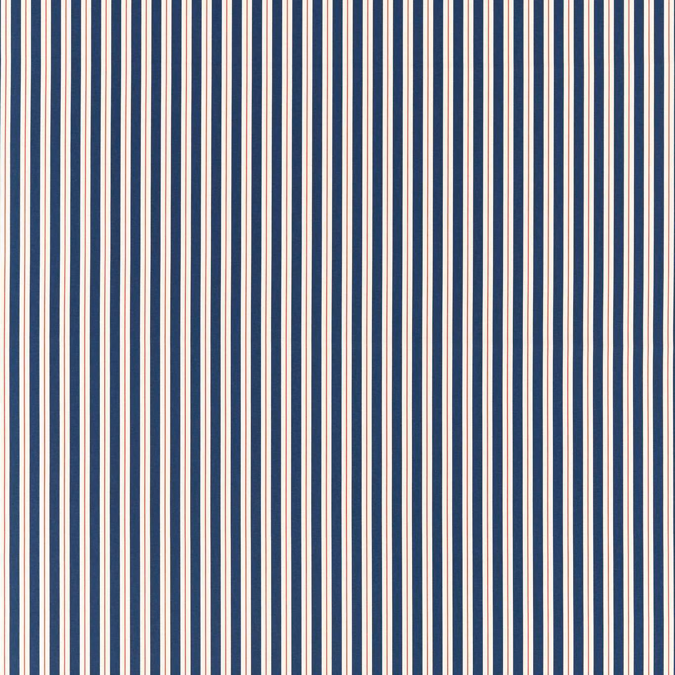 Navy and coral fine vertical stripes on a pale woven fabric ground