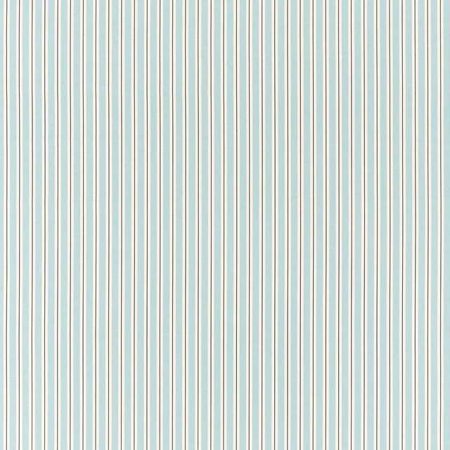 Pale mineral-blue fabric with fine ivory and taupe vertical stripes and woven texture