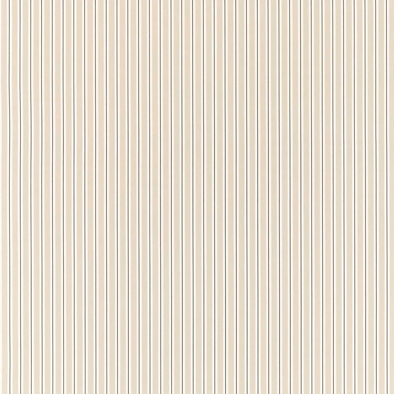 Warm cream fabric with fine vertical taupe-grey stripes and subtle woven texture