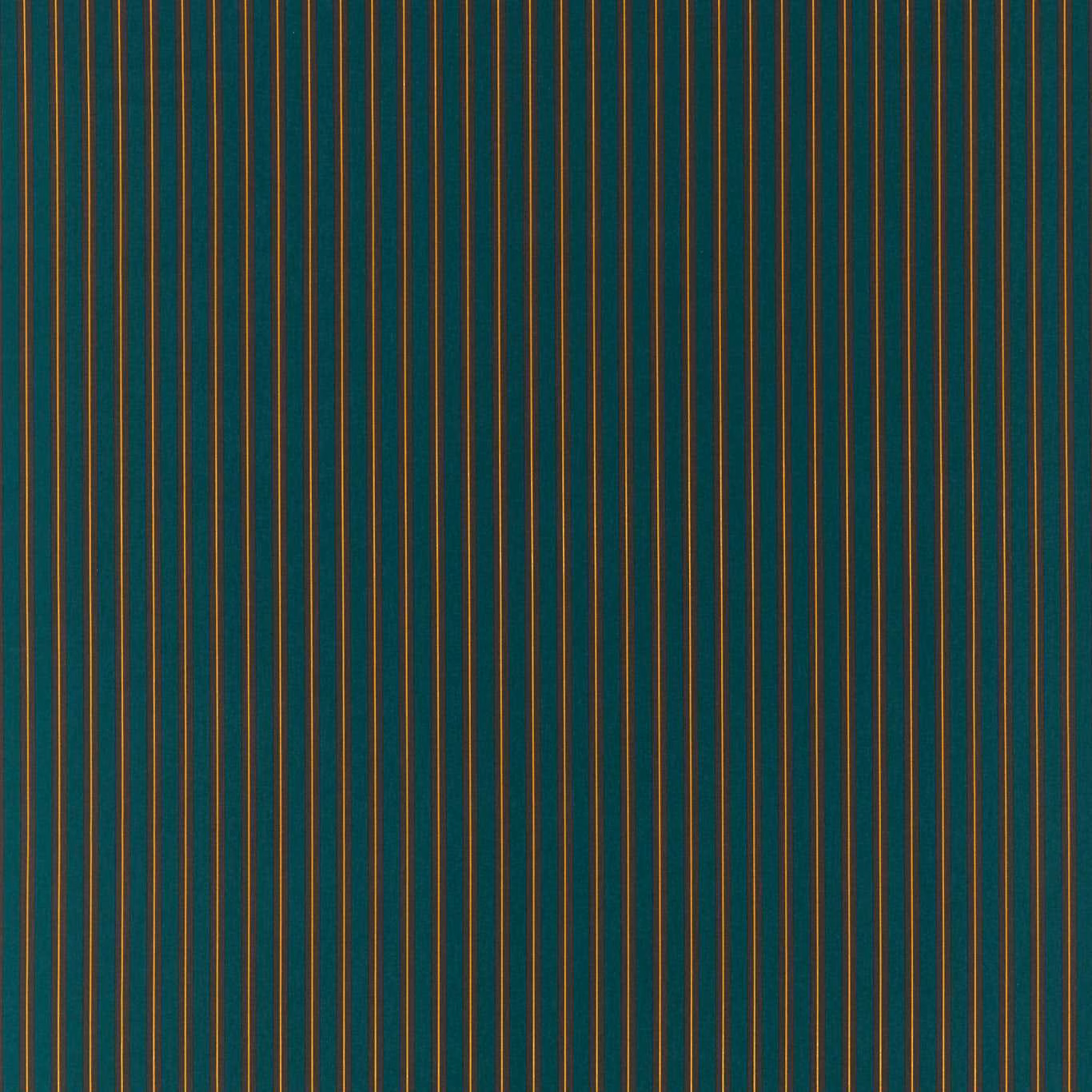 Deep teal woven fabric with narrow vertical rust and bronze stripes
