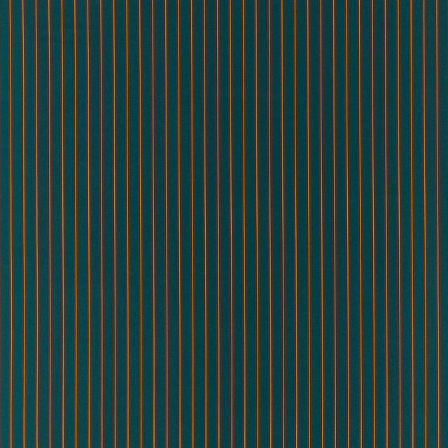 Deep teal woven fabric with narrow vertical rust and bronze stripes