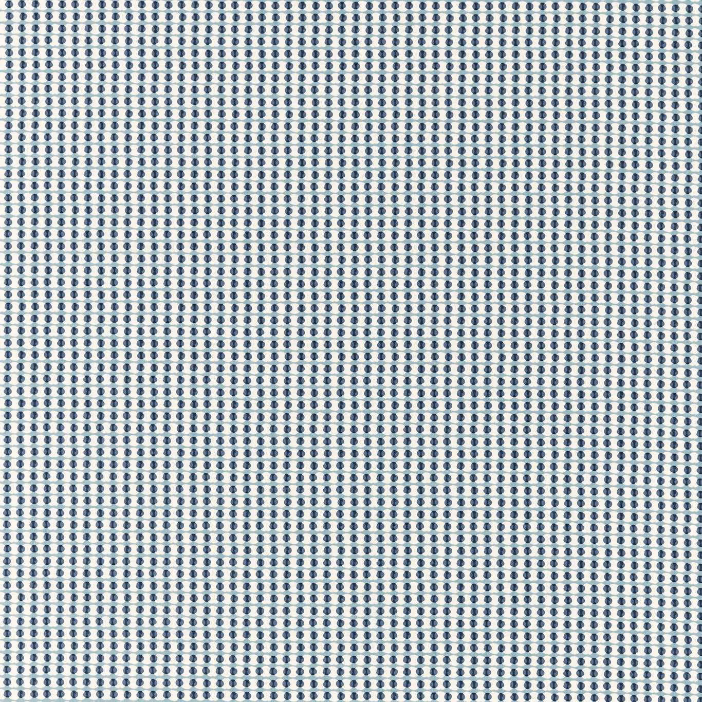 Cool blue-grey dotted columns woven across a pale mineral ground