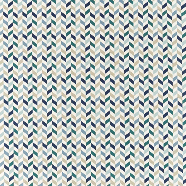 Cream, mineral and navy zigzag chevrons in a finely textured woven swatch