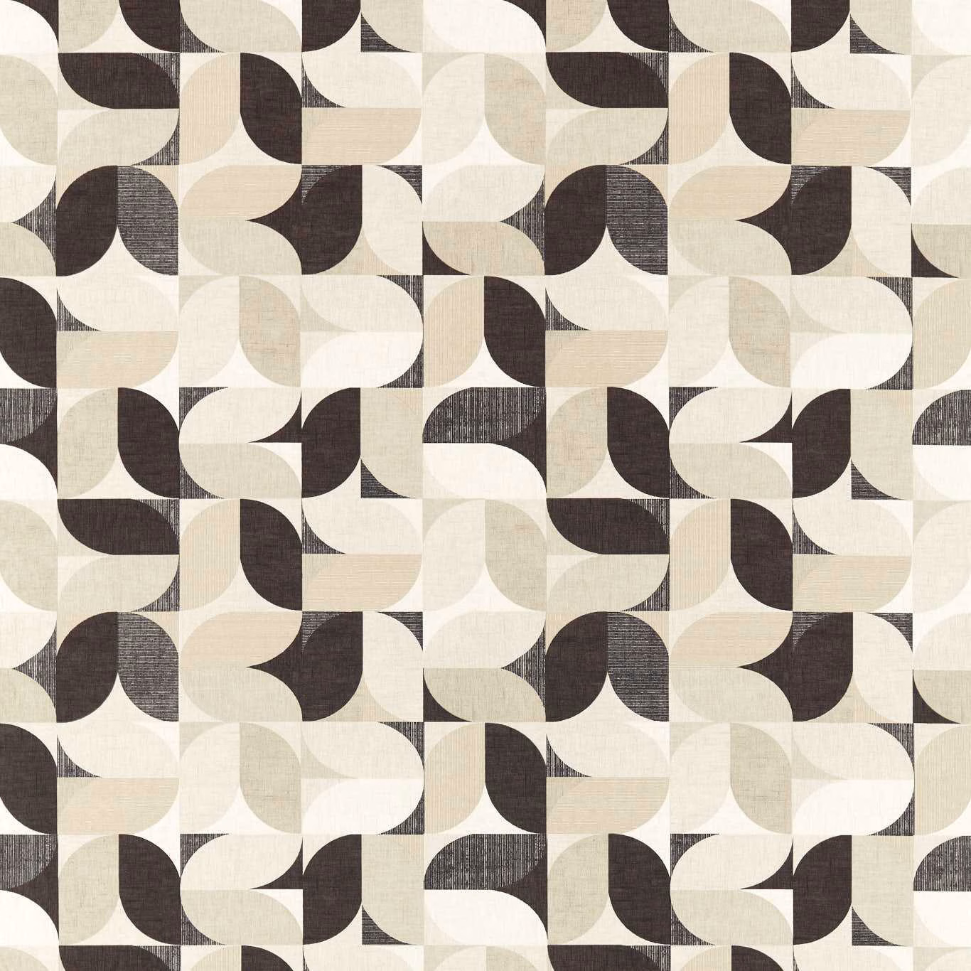 Cream, beige and charcoal interlocking curved motifs with a lightly woven surface