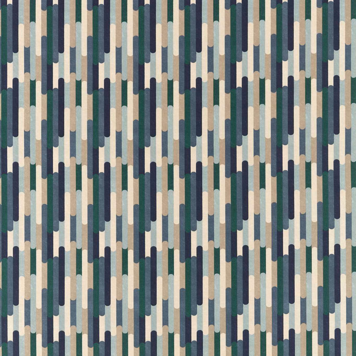 Vertical rounded bars in navy, teal, stone and cream on a woven ground